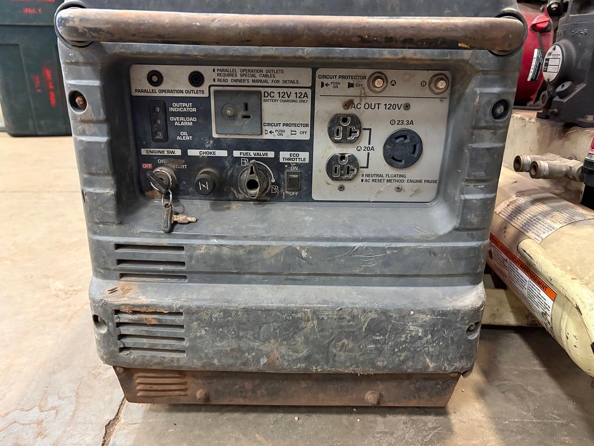Used Honda eu3000is inverter generator, stark monster battery charger, & ingersoll Rand S9-8 air compressor