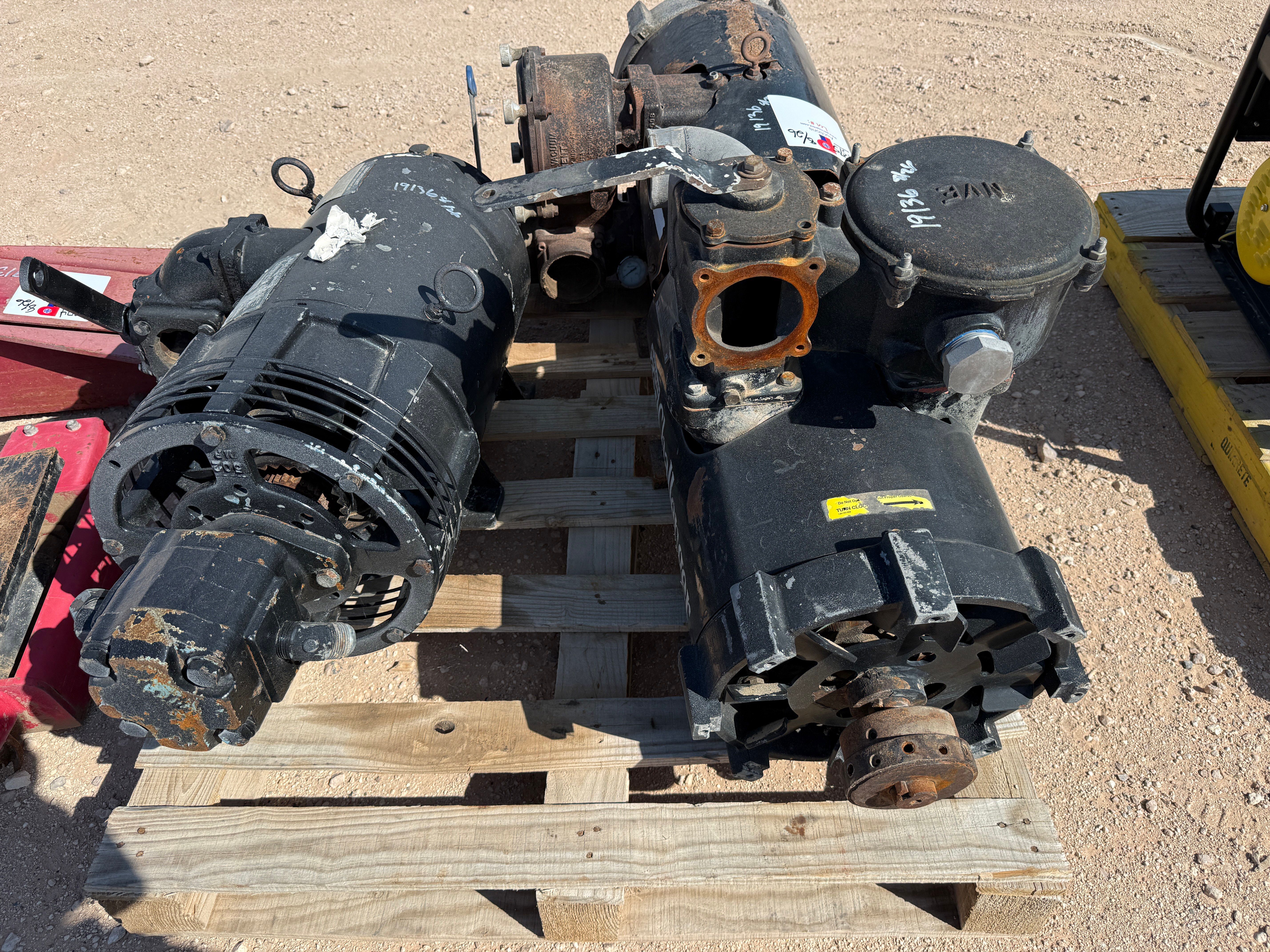 Used PALLET W/ (2) CHALLENGER 607 & (1) FRUITLAND RCF-370 VACUUM PUMPS