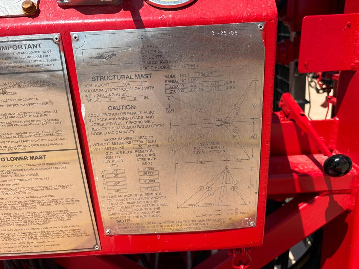 Used 2008 RIG WORKS MUSTANG 550 5-AXLE WELL SERVICE RIG