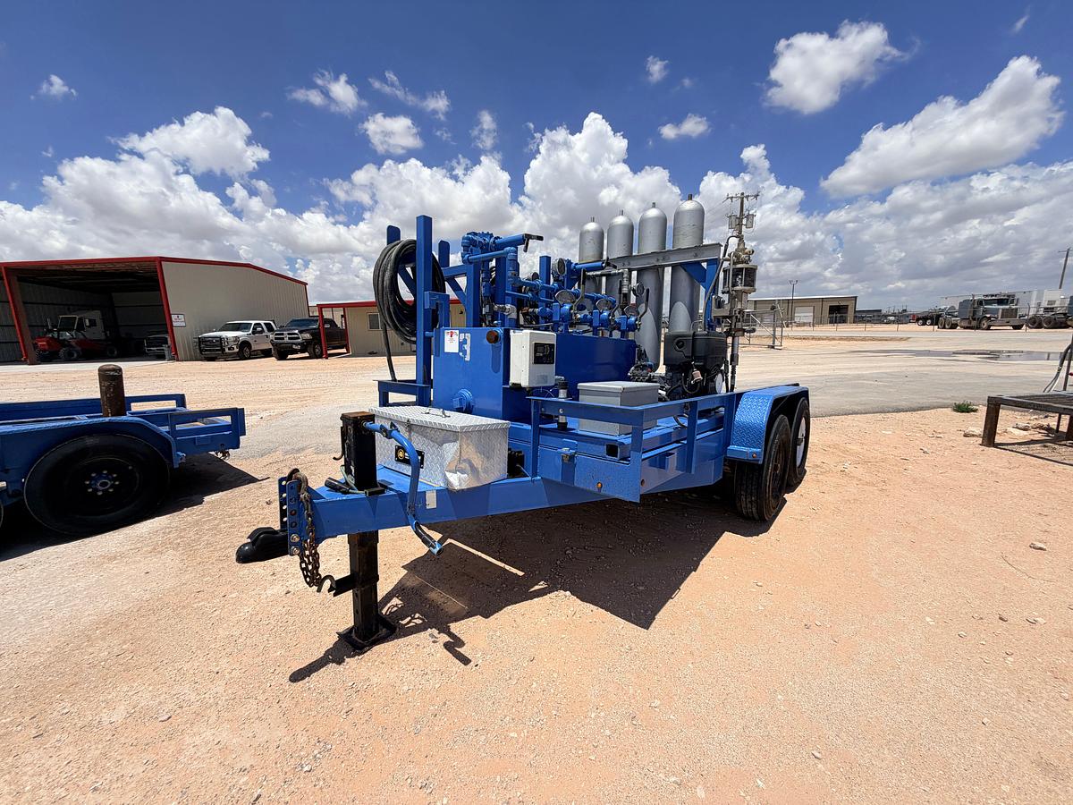 Used 3-station closing unit mtd on 12’ x 80” t/a bumper pull trailer