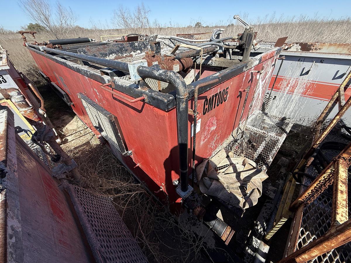 Used 30’ X 8’ X 5’ 4-COMP CEMENT MIXING TANK W/ (2) AGITATORS, CATWALK, & IRON RACK