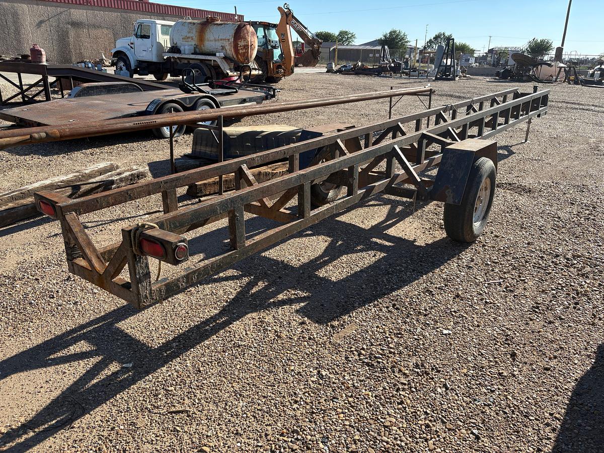 Used SHOPBUILT 29’ x 24” s/a bumper pull pipe trailer