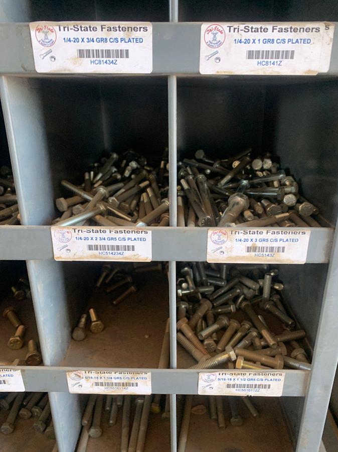 Used (2) 9 x 8 Row Bolt Bins and (1) 8 x 5 Row Bins and all it’s Contents