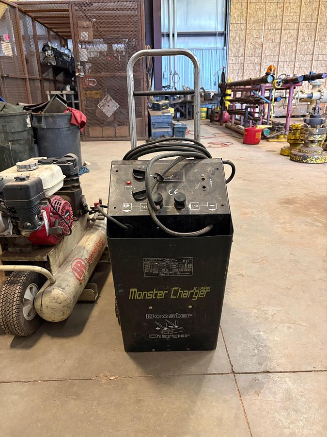 Used Honda eu3000is inverter generator, stark monster battery charger, & ingersoll Rand S9-8 air compressor