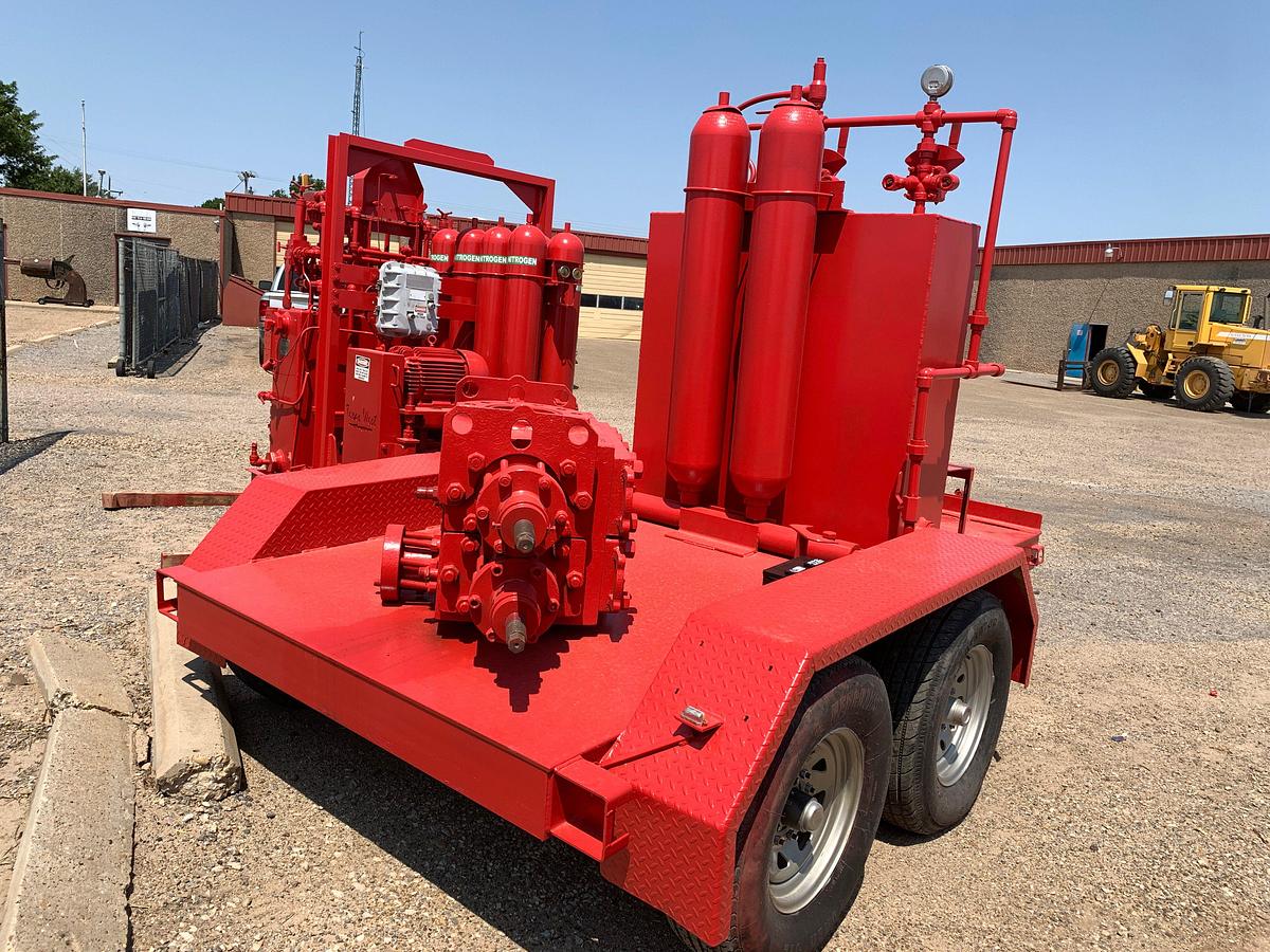 Used 2-station closing unit mtd on SHOPBUILT 10’ x 5’ t/a bumper pull trailer