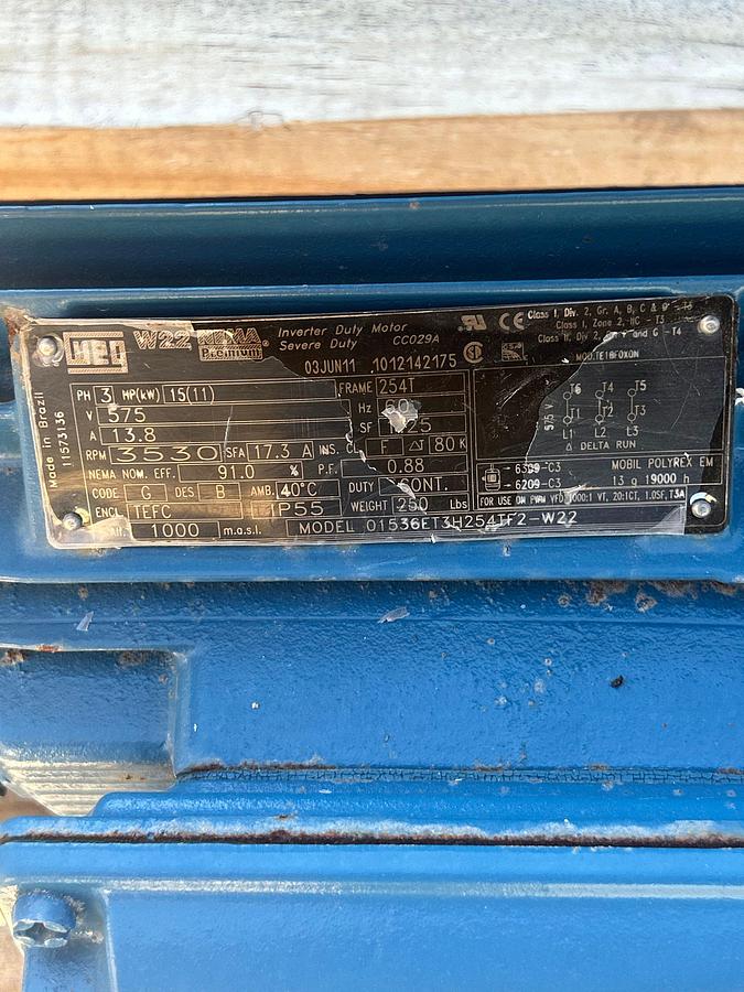 Used Unused WEG 3 Phase 15HP Elec. Motor