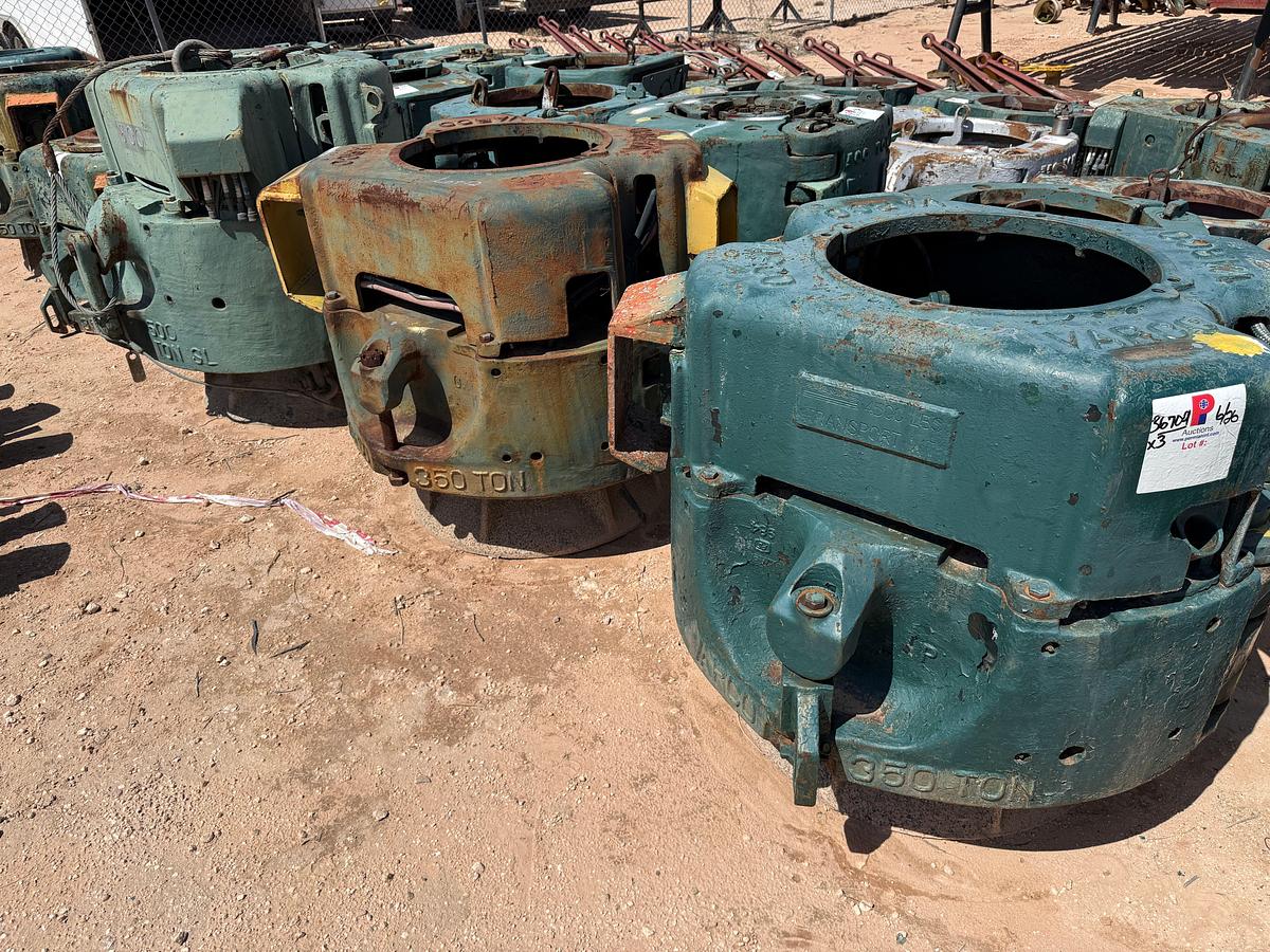 Used LOT W/ (2) VARCO 350-TON & (1) 500-TON SLIP TYPE SPIDER CASING ELEVATORS