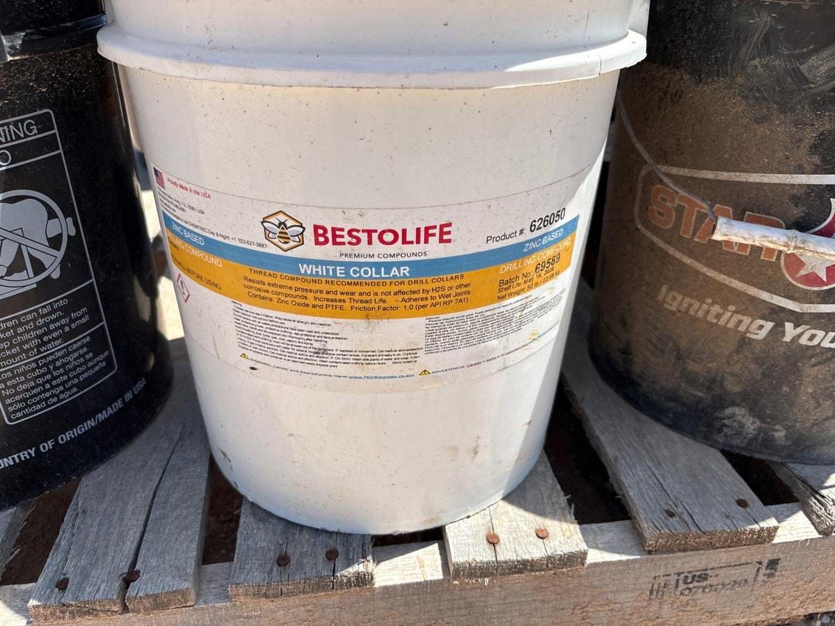 Used (14) 5-gallon buckets of bestolife drilling compound & kwik-solv cleaner