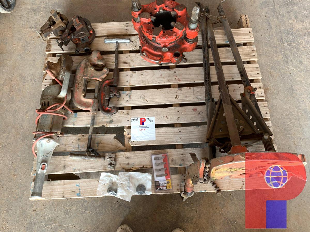 Used RIDGID PIPE THREADER, VIC GROOVERS, PIPE CUTTERS, PIPE STAND, PIPE THREADING DIES