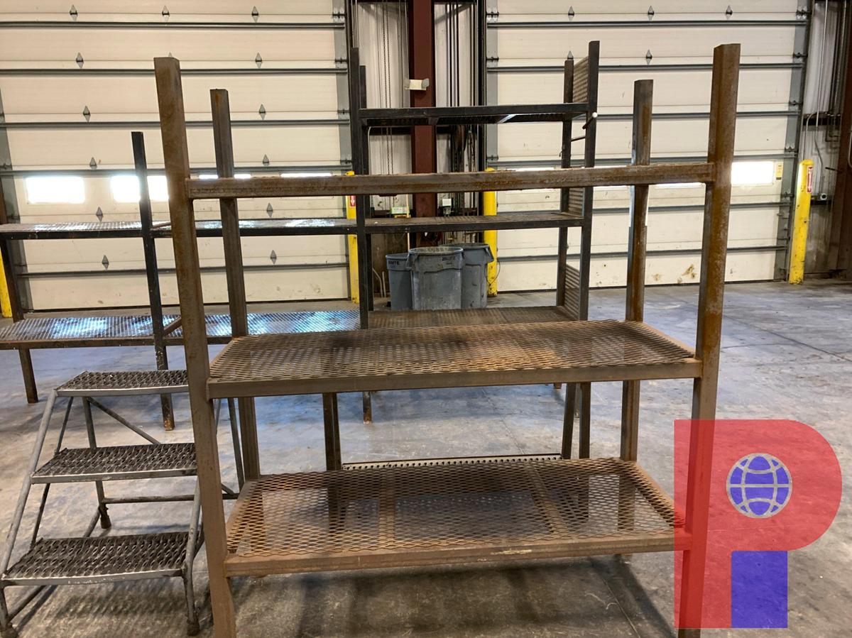 Used 3 STEEL SHELVES W/ STEP LADDER