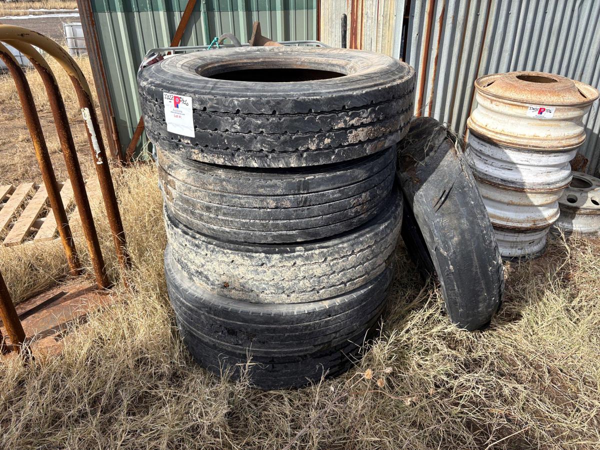 Used (4) used 11r24.5 tires w/ 10-lug steel wheels