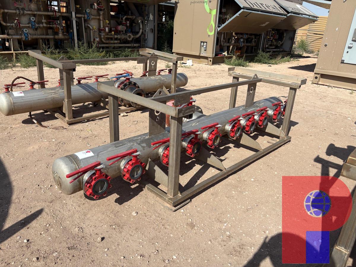 Used STAINLESS DISTRIBUTION MANIFOLD W/ 12” INLET & (10) 4” OUTLETS