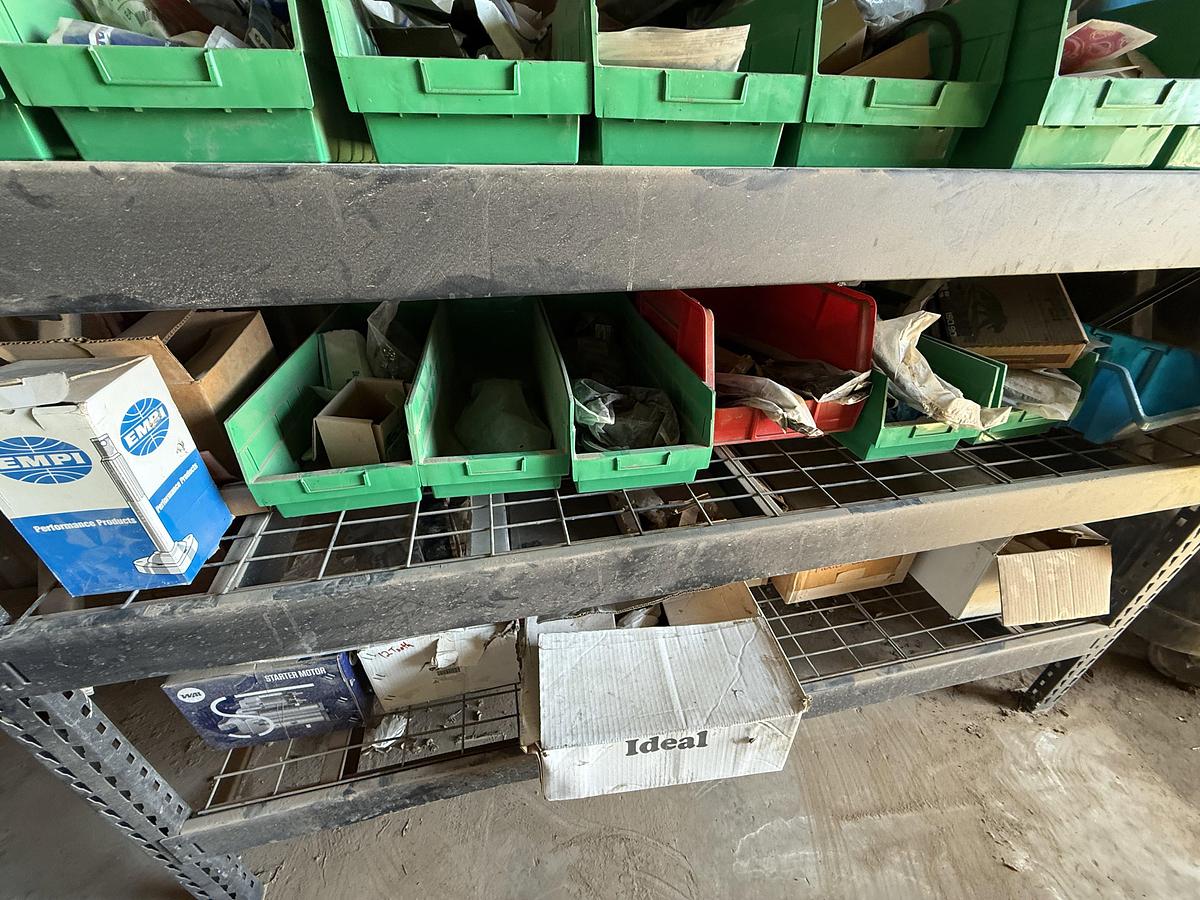 Used 77”L X 24”W X 78”H 4-SHELF RACK W/ TRUCK PARTS & RELATED