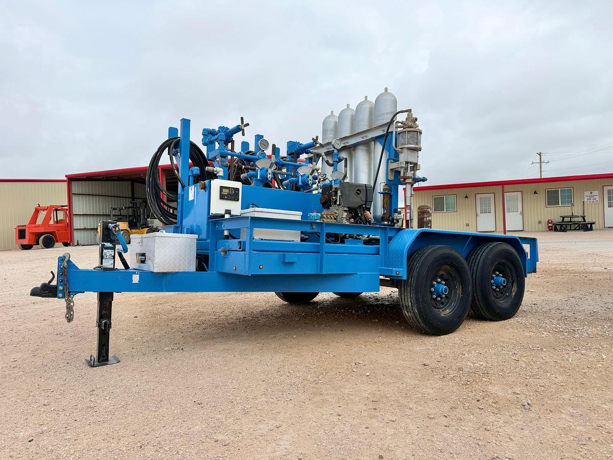 Used 3-station closing unit mtd on 12’ x 80” t/a bumper pull trailer
