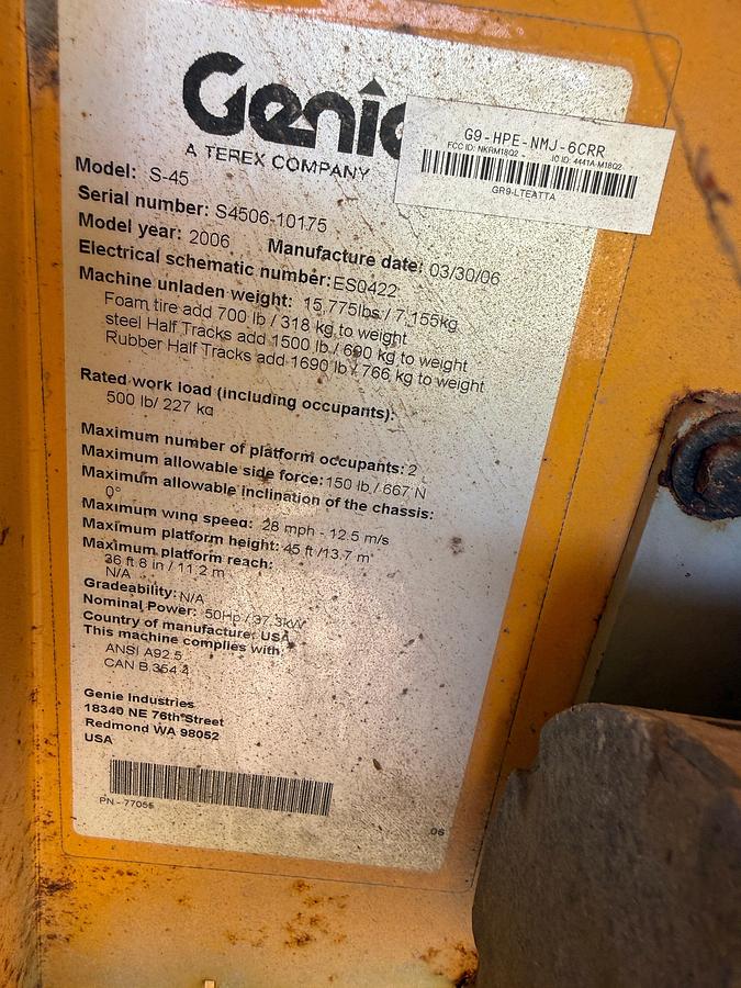 Used 2006 GENIE S-45 4WD SNORKLE BOOM LIFT