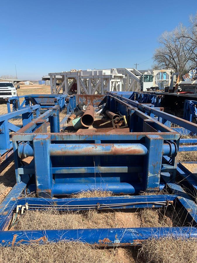 Used 42’ L x 8’ W x 4’ T Pipe Tub w/ Hydraulic Lift Cylinders