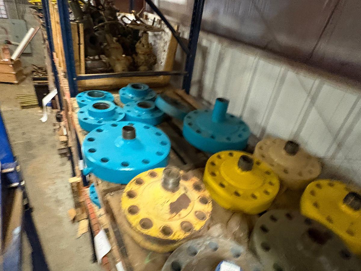 Used (7 pallets) w/ assorted landing flanges, 3” & 4” 1002 weco flanges, & unused 1-8x7 & 1-1/2-8x13 stud bolts