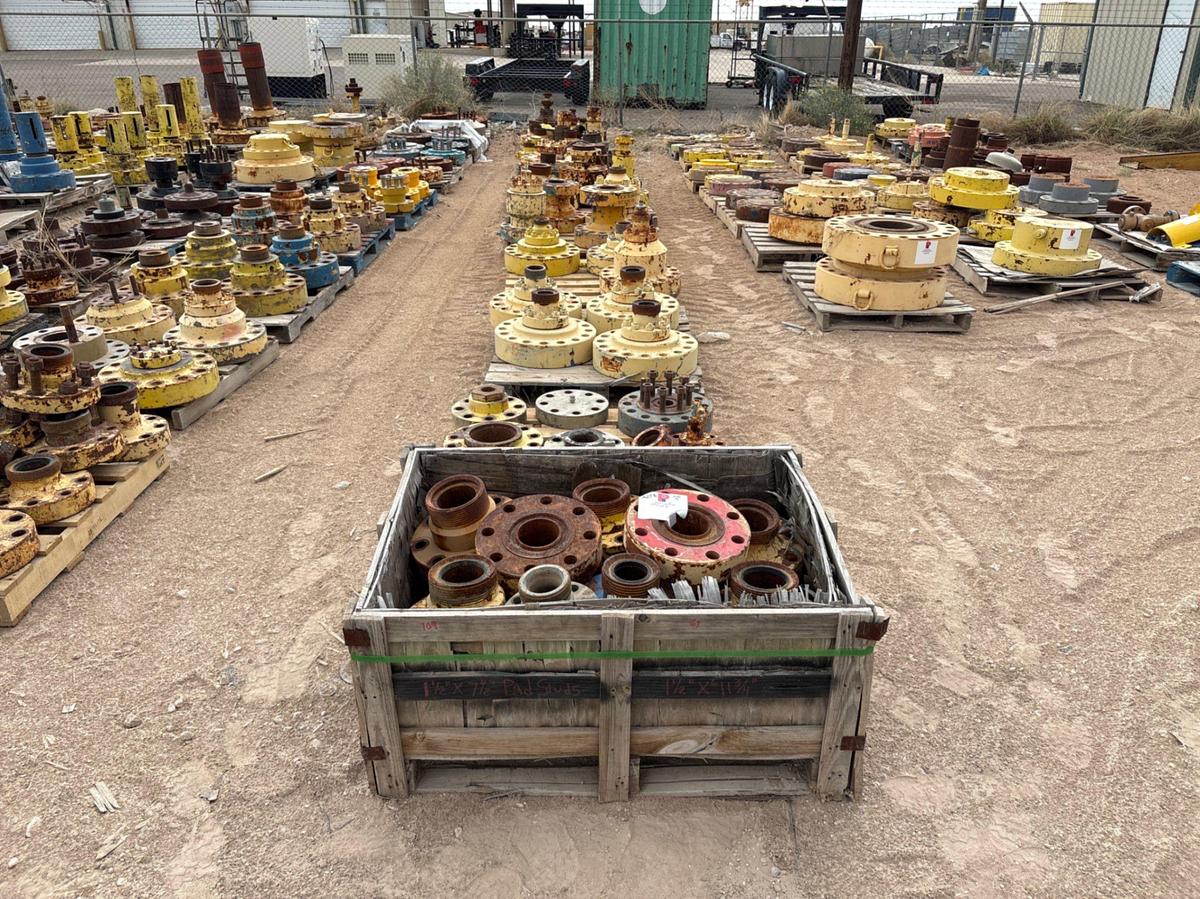 Used (10 pallets) assorted weco flanges, landing flanges, spacer spools, & blind flanges