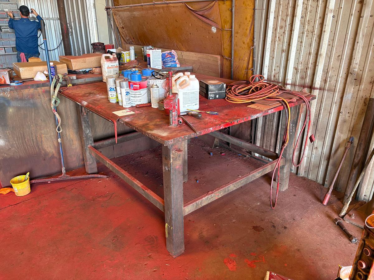 Used 76” x 69” x 39” metal shop table