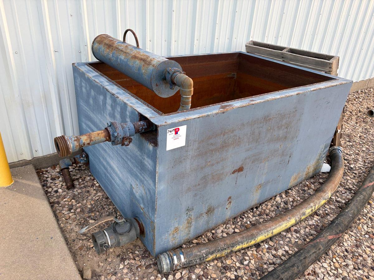 Used 6’ x 4’ x 3’ open top fluid tank w/ heater tubes & gas buster