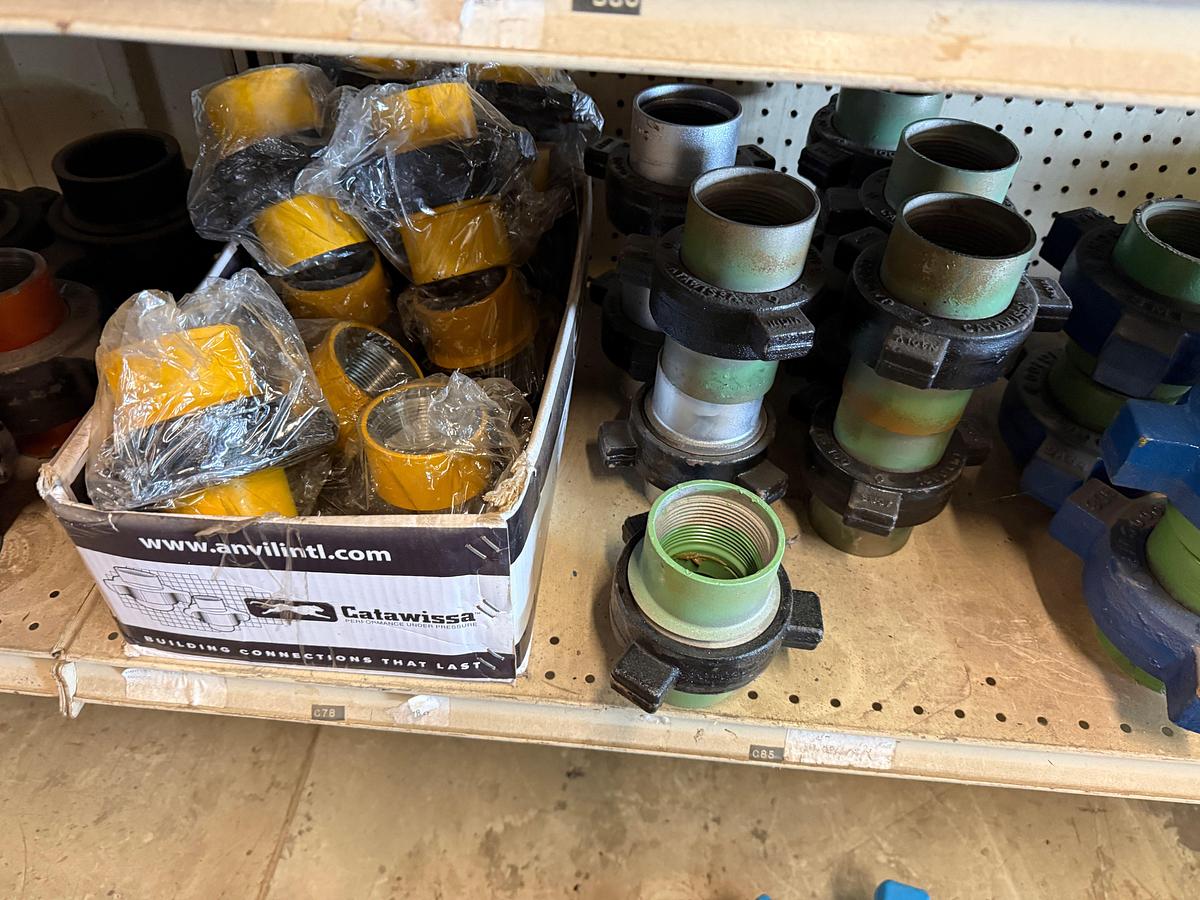 Used SECTION OF (60+) MIX HEAVY & STD 2” THRU 3” SWAGES, FIG 200, 400, & SOME 1502 PIPE UNIONS, SLEEVE COUPLINGS