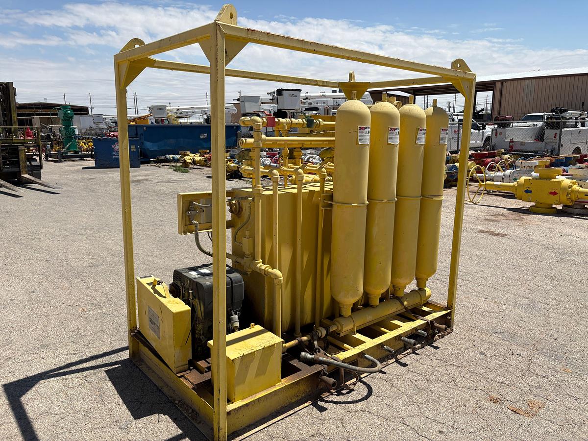 Used Meyer 4-station closing unit, skidded