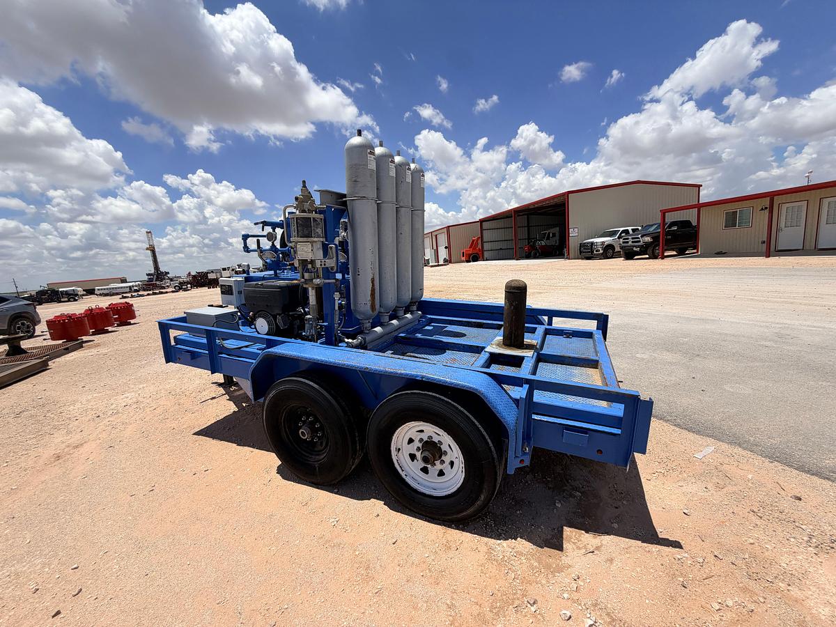 Used 3-station closing unit mtd on 12’ x 80” t/a bumper pull trailer