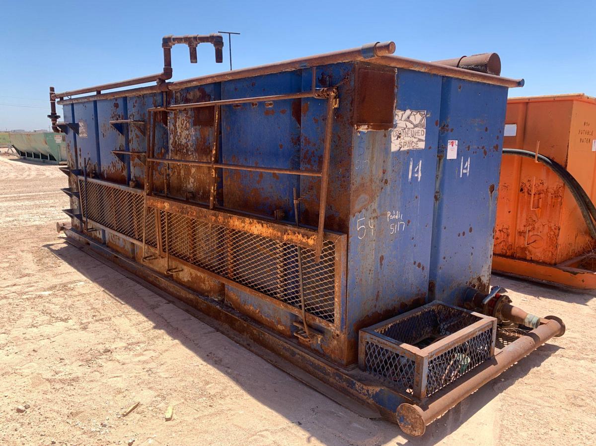 Used 21’ L x 9’ W x 8’ T 115 Bbl Open Top Skidded Tank