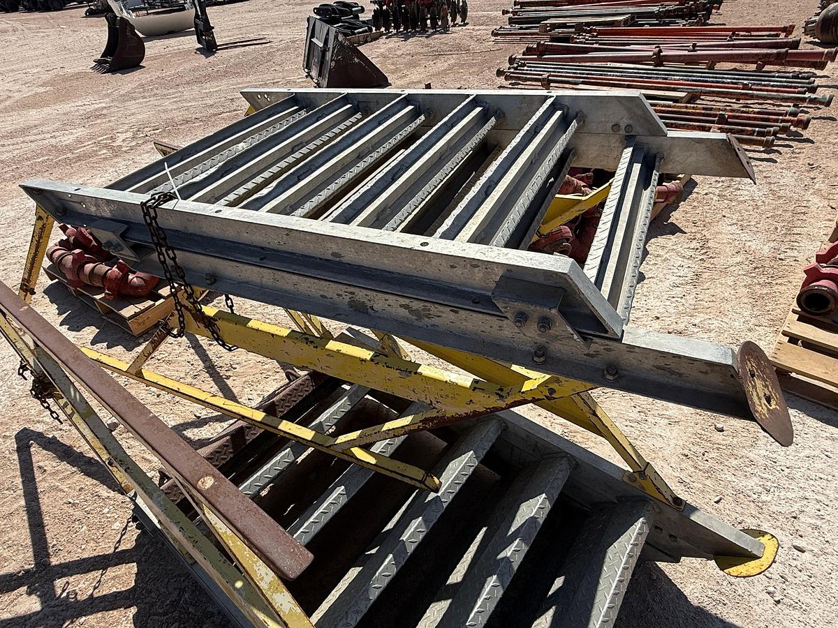 Used (2) 8’ EXTENDABLE ALUMINUM RIG LADDERS W/ HANDRAILS