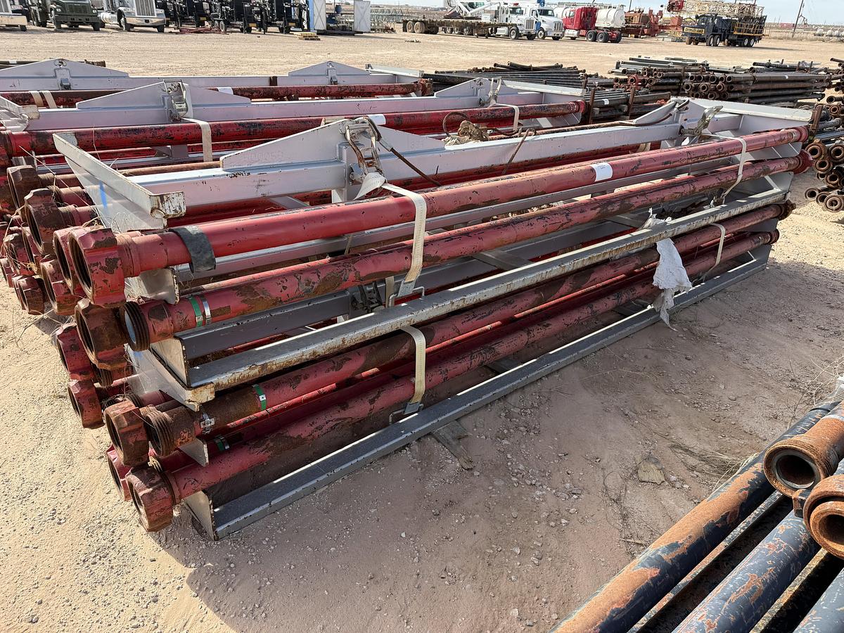Used (24 X $) 3” X 15’L FIG 1502 15K WP FLOW IRON W/ (2) 2-TIER STACKABLE PIPE RACKS