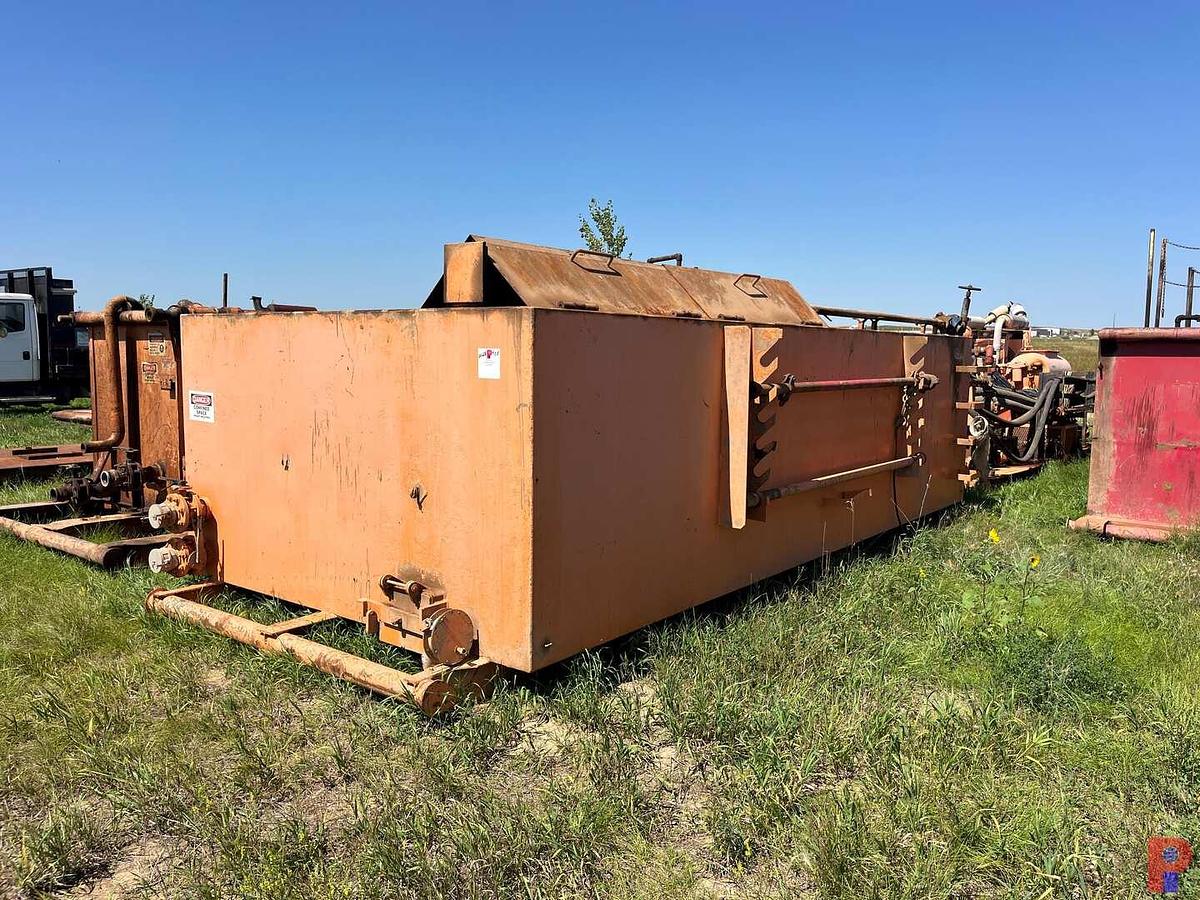 Used 20’ X 10’ X 5’ MUD TANK W/ GAS BUSTER FLOW IRON & RACKS