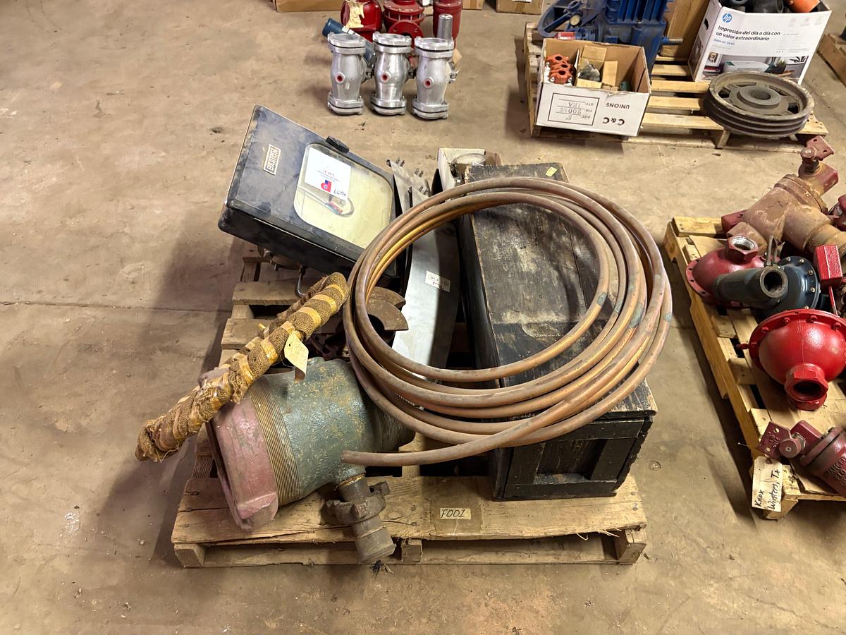 Used Pallet w/ Barton chart recorder, Larkin stripper head, wooden toolbox, etc.