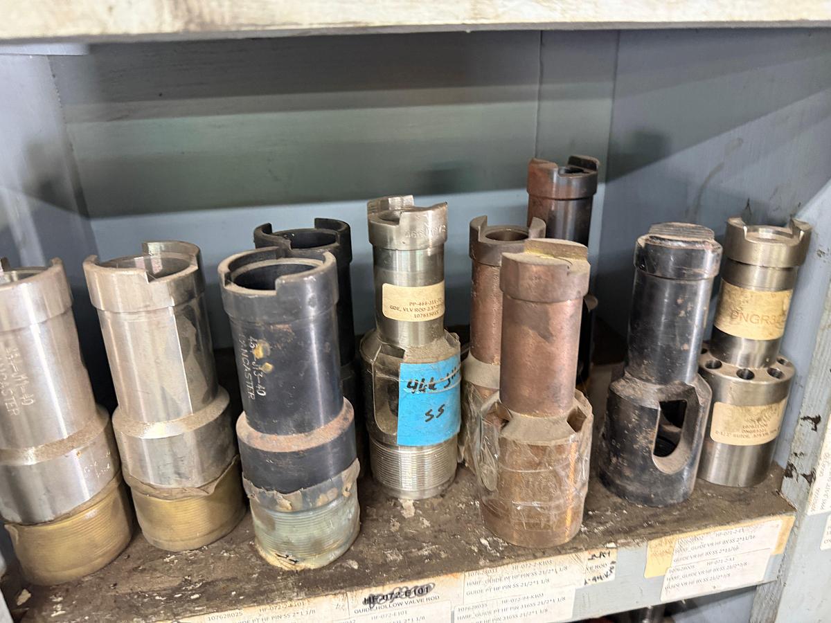 Used 5-BINS (100+) STAINLESS CAGES, BRASS CAGES, PULL ROD CONN, MECH & MANUAL HILD DOWNS, F/ 2”& BIGGER PUMP PARTS