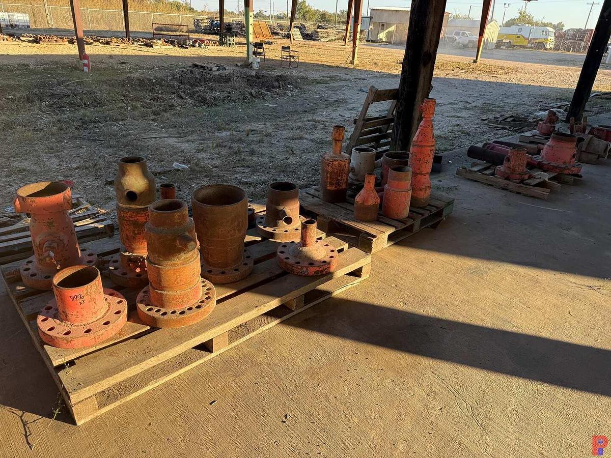 Used (3) PALLETS W/ WELL HEAD ADAPTER FLANGES, SWAGES, & RELATED