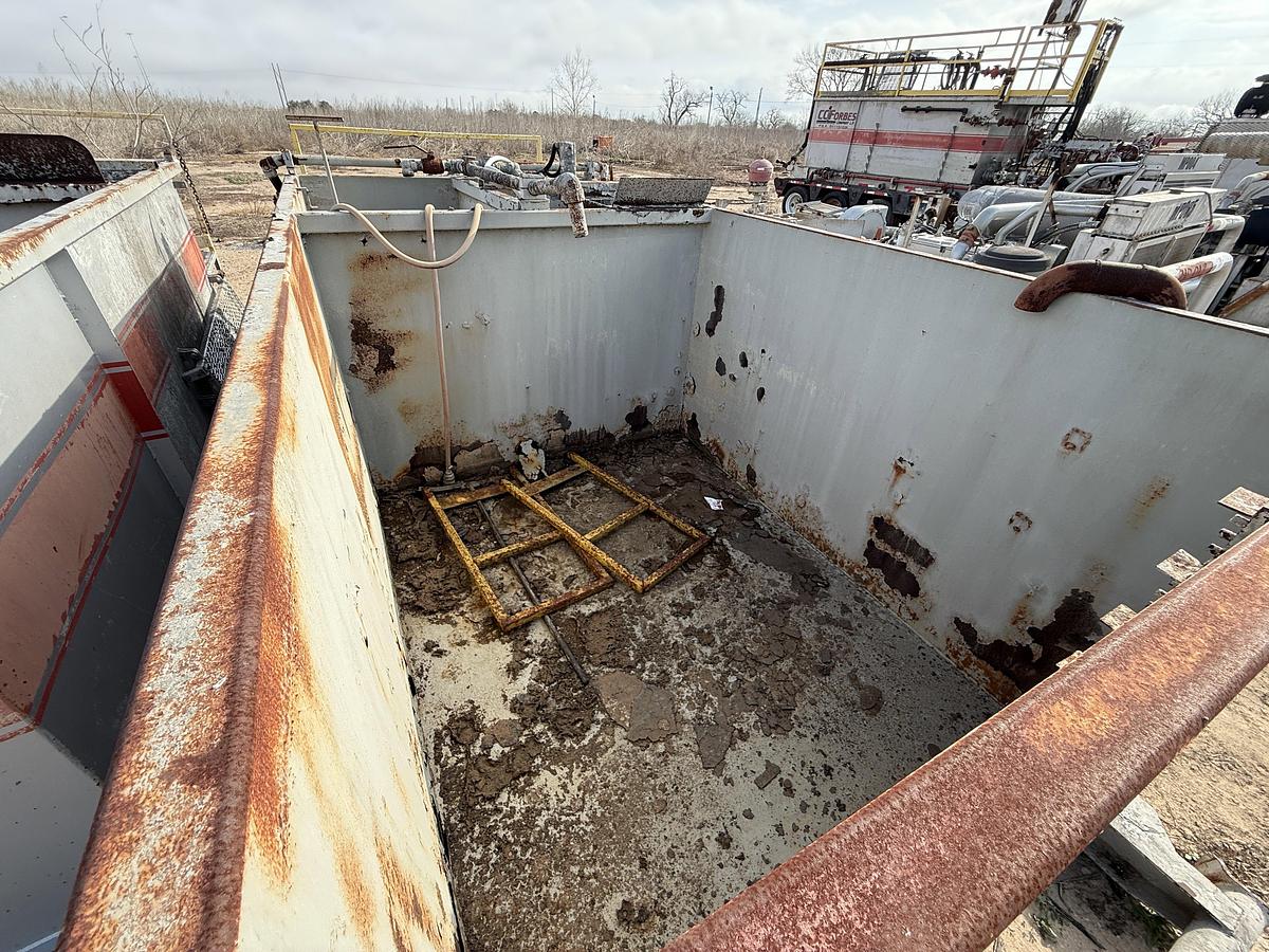 Used 15’ X 7’ X 5’ 2-COMPARTMENT MIXING TANK W/ PORCH, CATWALK, AGITATOR