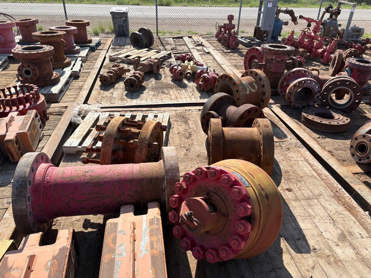 Used Assorted Spacer spools, gate valves, & contents of rig matting board