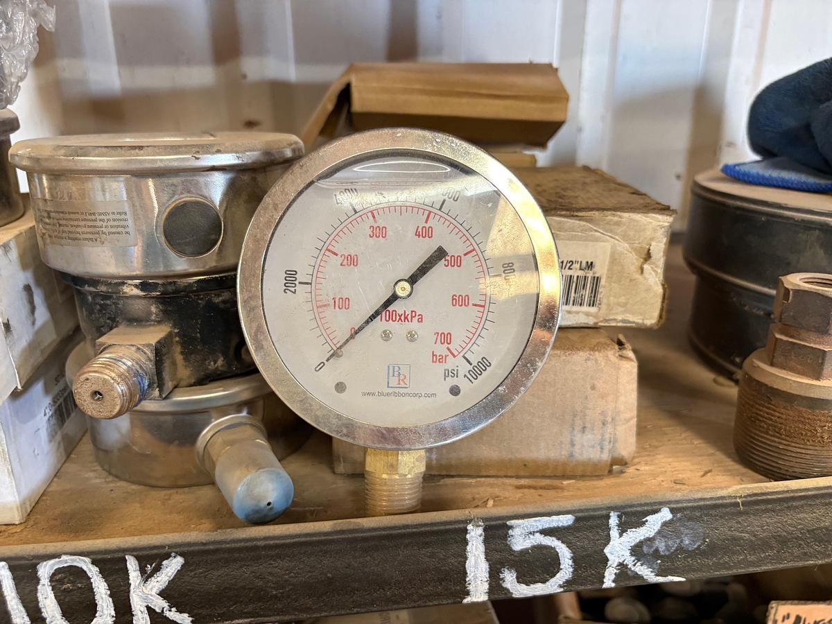 Used Lot of assorted landing flanges, weco flanges, pipe nipples, pressure gauges, seals, etc.