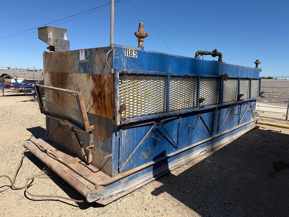 Used 100 BBL 17.9’ X 6.7’ X 5’ 2-COMP. REVERSE PIT TANK W/ IRON & HOSE RACK