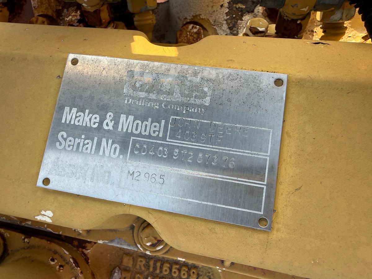 Used KOHLER 55-KW GENERATOR P/B JOHN DEERE 4039TF DIESEL ENGINE, (INOPERABLE)