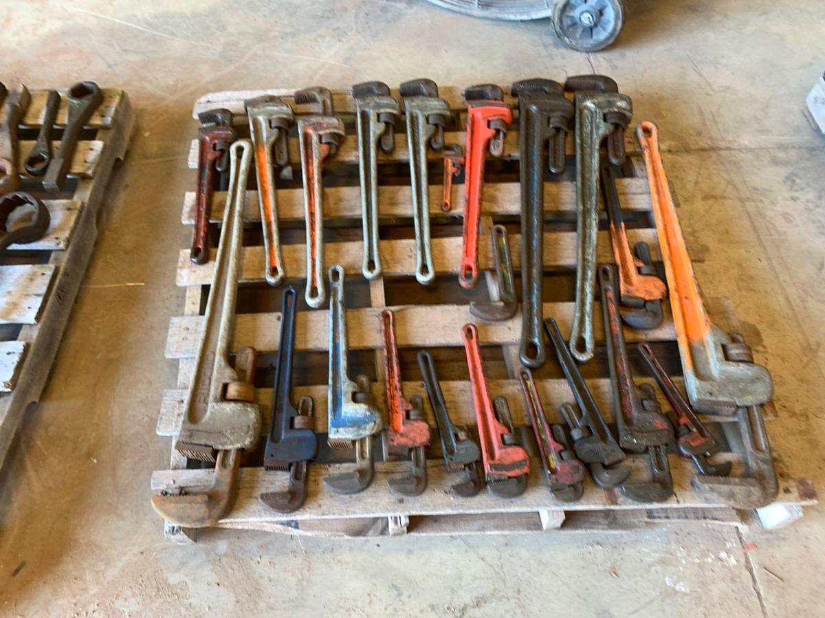 Used 3 Pallets of Hammer Wrenches 3/4 to 1-7/8, and Pipe Wrenches 10” to 36”