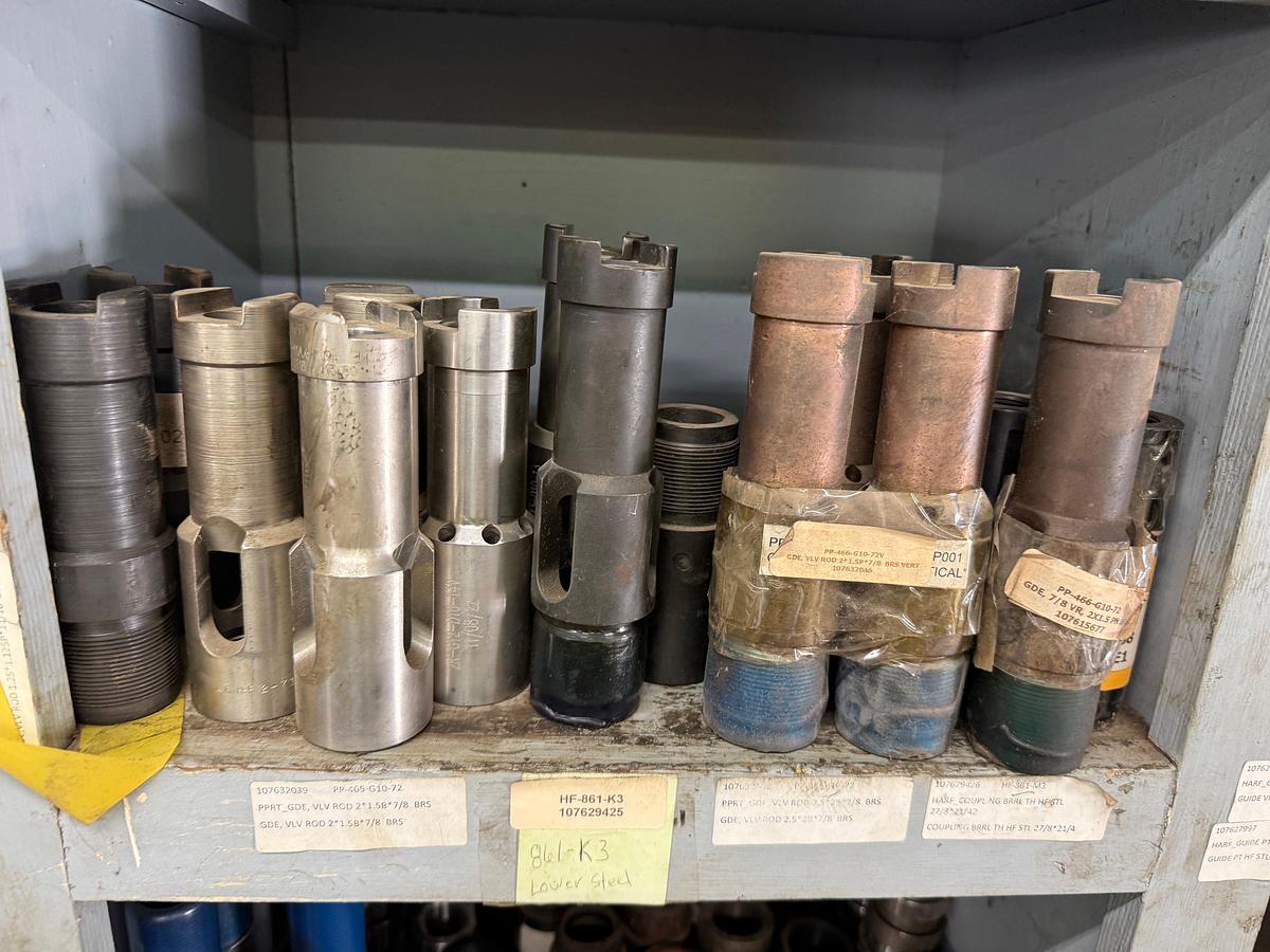 Used (120+) 1-1/2” STAINLESS STEEL GUIDES , STEEL MANUAL & MECHANICAL HOLD DOWN, GUIDE CAGES, 3-WING CAGES, PULL ROD CONN, & RELATED