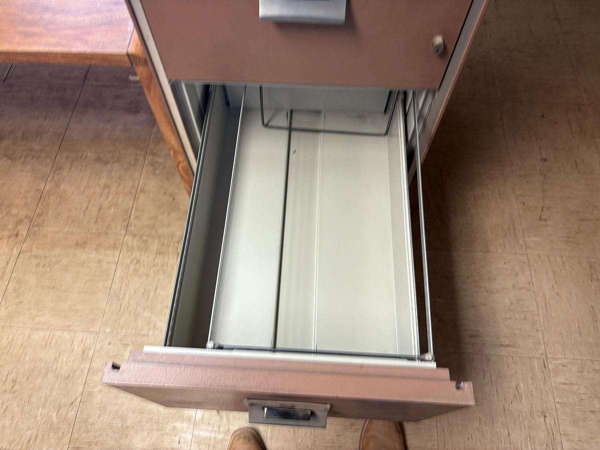 Used (3) Victor 4-drawer fire proof filing cabinets & 5’ x 30” x 28” desk