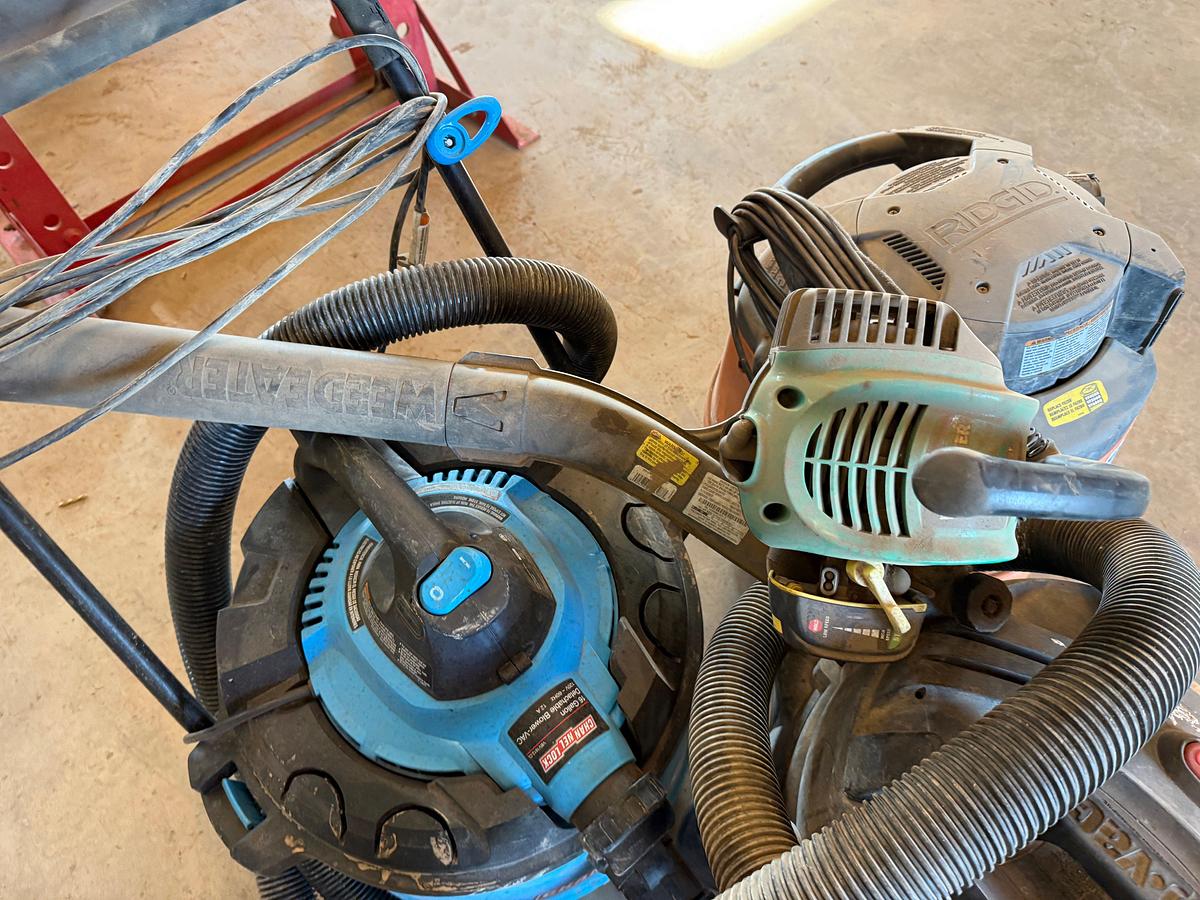 Used (3) SHOP-VAC TYPE VACUUMS & WEED EATER 25cc GAS BLOWER