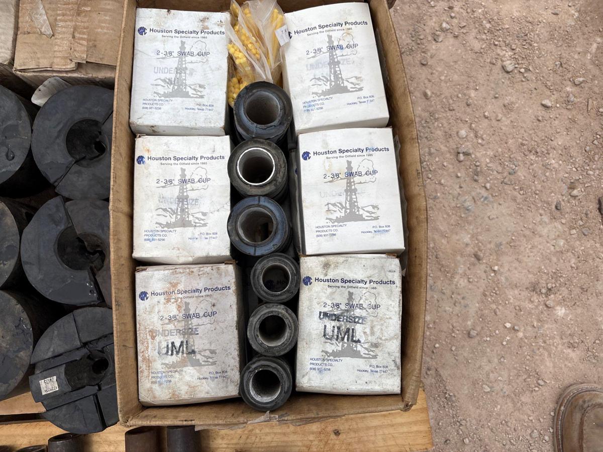 Used (2 pallets) assorted swab cups, stripper rubbers, hydraulic hoses, & drill bits