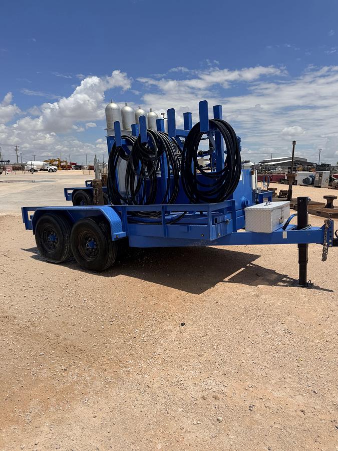 Used 3-station closing unit mtd on 12’ x 80” t/a bumper pull trailer