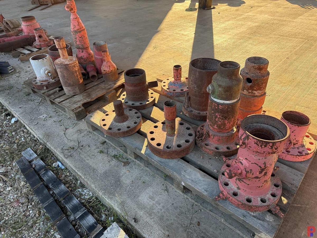 Used (3) PALLETS W/ WELL HEAD ADAPTER FLANGES, SWAGES, & RELATED