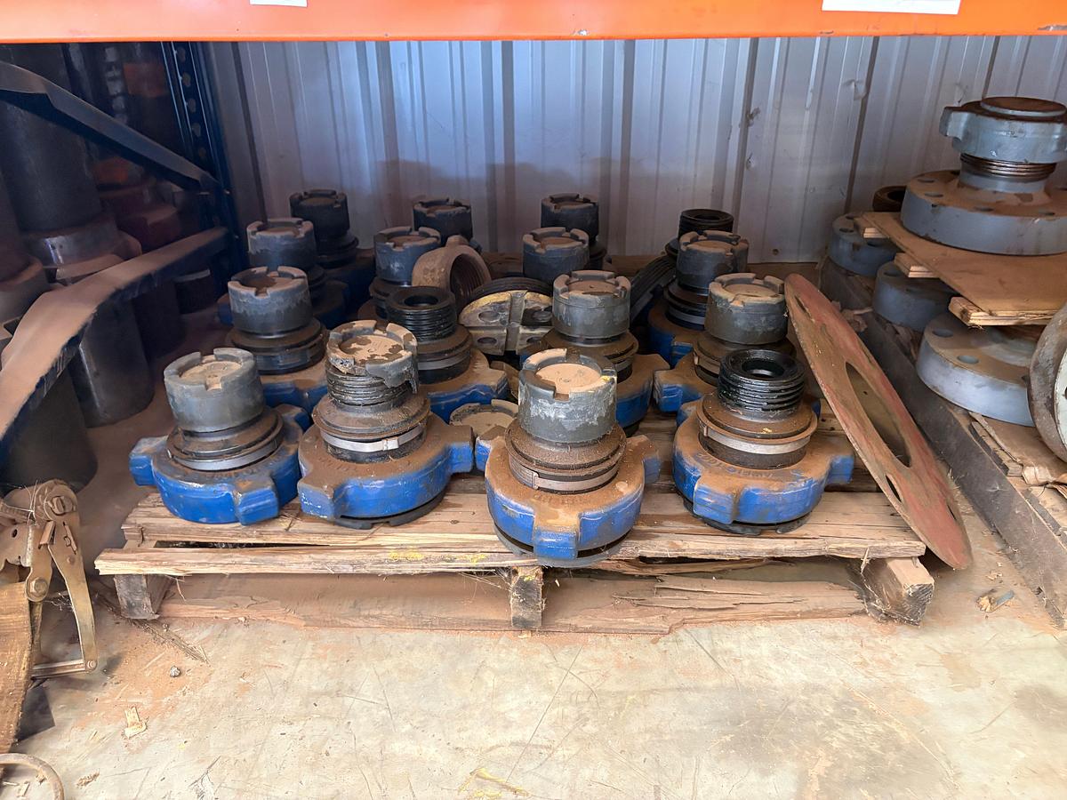 Used Contents of (4 shelves) w/ (65) assorted 2” to 4” weco flanges, casing hangers, & (38) 7” casing pup jts