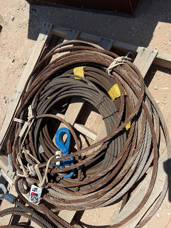 Used (4) PALLETS OF 5/8” x 50’ WIRE ROPE SLINGS W/ SWIVEL HOOKS