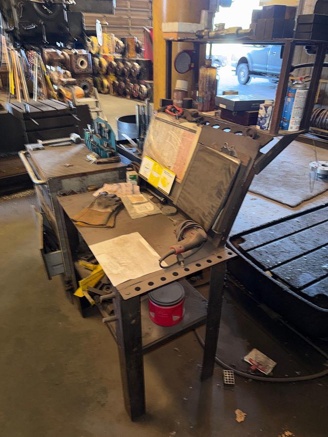 Used SECTION OF (4) TOOL RACK/ TABLES / ROLLING / CART W/ CONTENTS OF RADIAL ARM DRILL PRESS TOOLING & RELATED