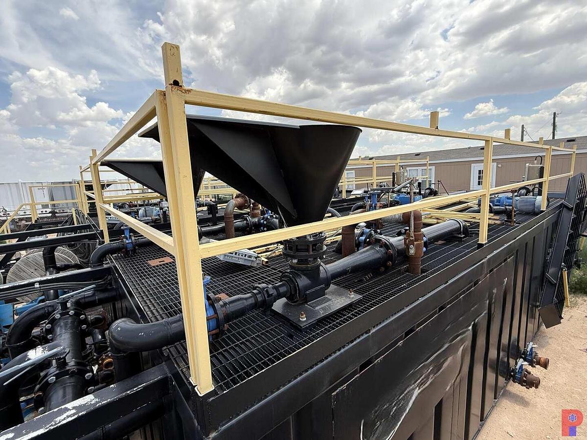 Used 35’L X 10’W X 6.5’H 4-COMPARTMENT 260 BBL MIXING TANK P/B (3) 75 HP ELECTRIC MOTORS